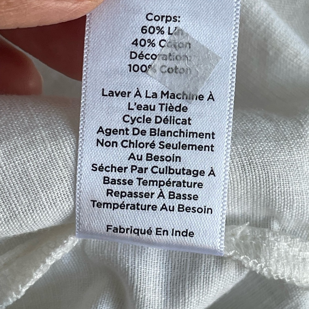 Talbots Embroidered Linen Cotton Tunic Top Size M White Black 3/4 Sleeve Popover - Picture 10 of 11
